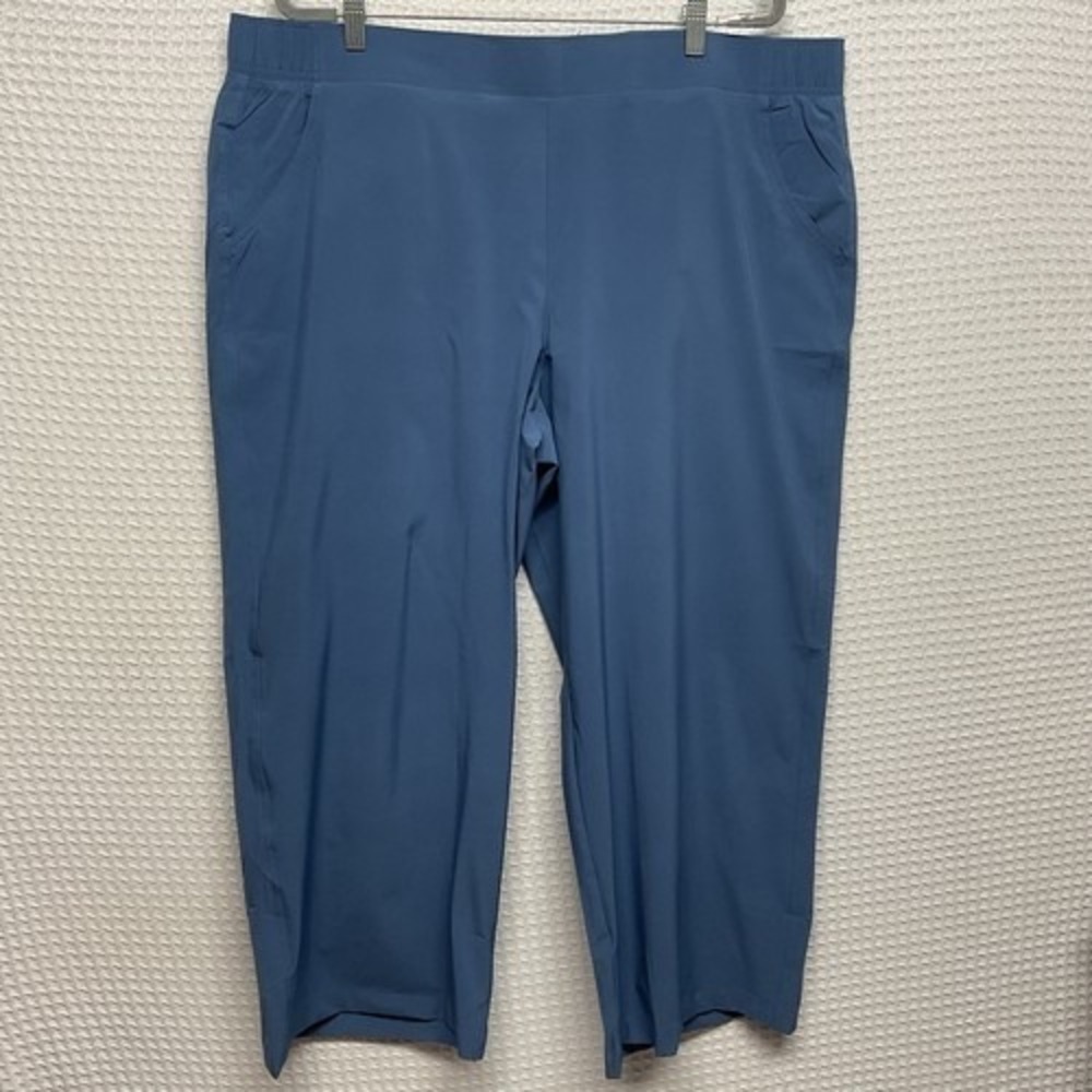 NWT Eddie Bauer Blue Stretch PullOn Ankle Crop Travel Pants Women XXL Madagascar